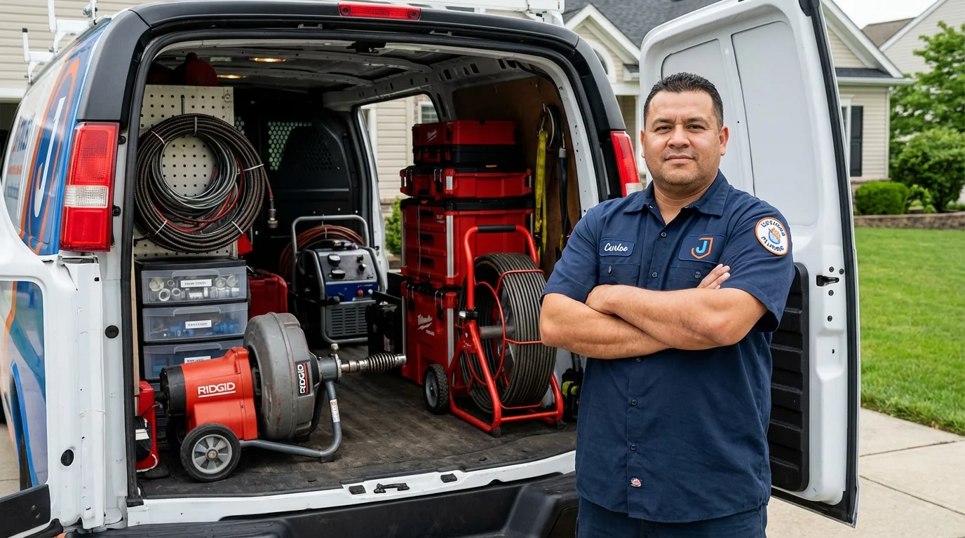 Professional drain cleaning equipment and Johns Plumbing LLC plumber in Billerica