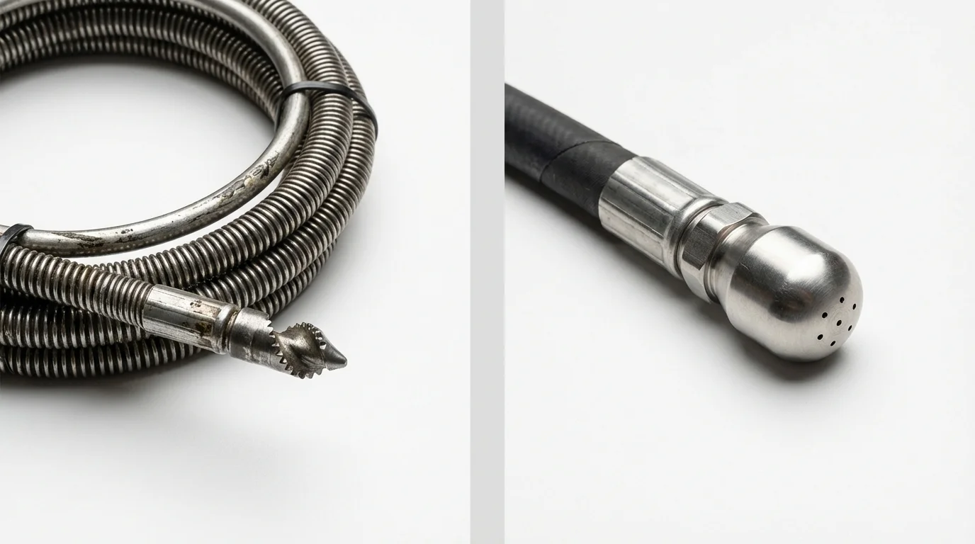 Drain snake cable and hydro jetting nozzle used for drain cleaning in Billerica, MA