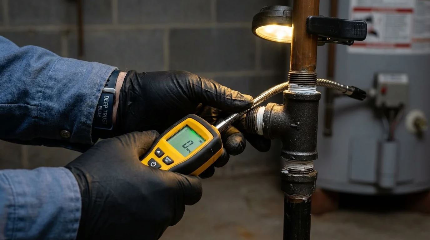 Gas leak detection with electronic sniffer by Johns Plumbing LLC in Billerica