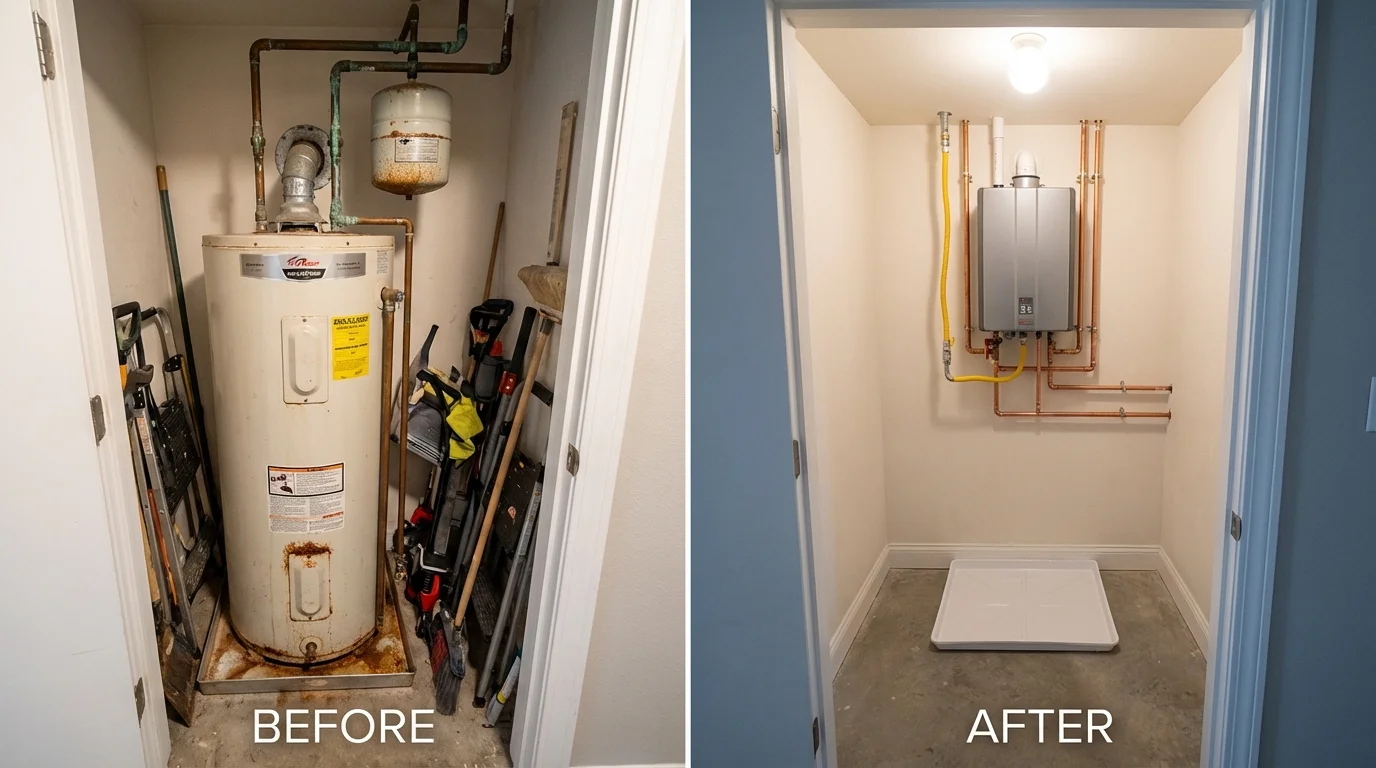 Tank water heater versus wall-mounted tankless unit comparison for Billerica, MA homeowners