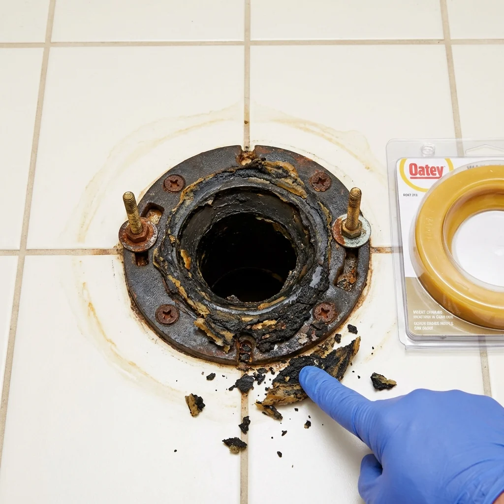 Failed wax ring showing water seepage at the base of a toilet in a Billerica, MA home